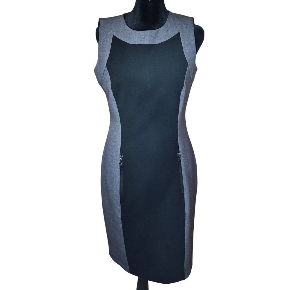 Calvin Klein Black Gray Colorblock Sheath Dress Size 2